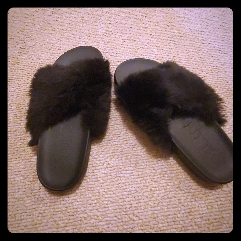 Vs Pink fuzzy slides